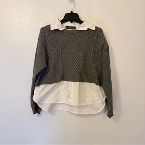 Primark Charcoal Knit Sweater with Ivory Blouse